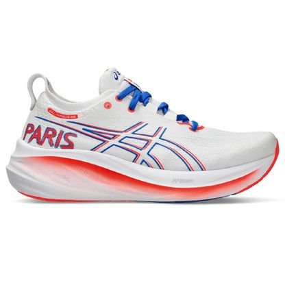 Tênis GEL-Nimbus 26 Maratona de Paris – Feminino – Branco com Vermelho e Azul